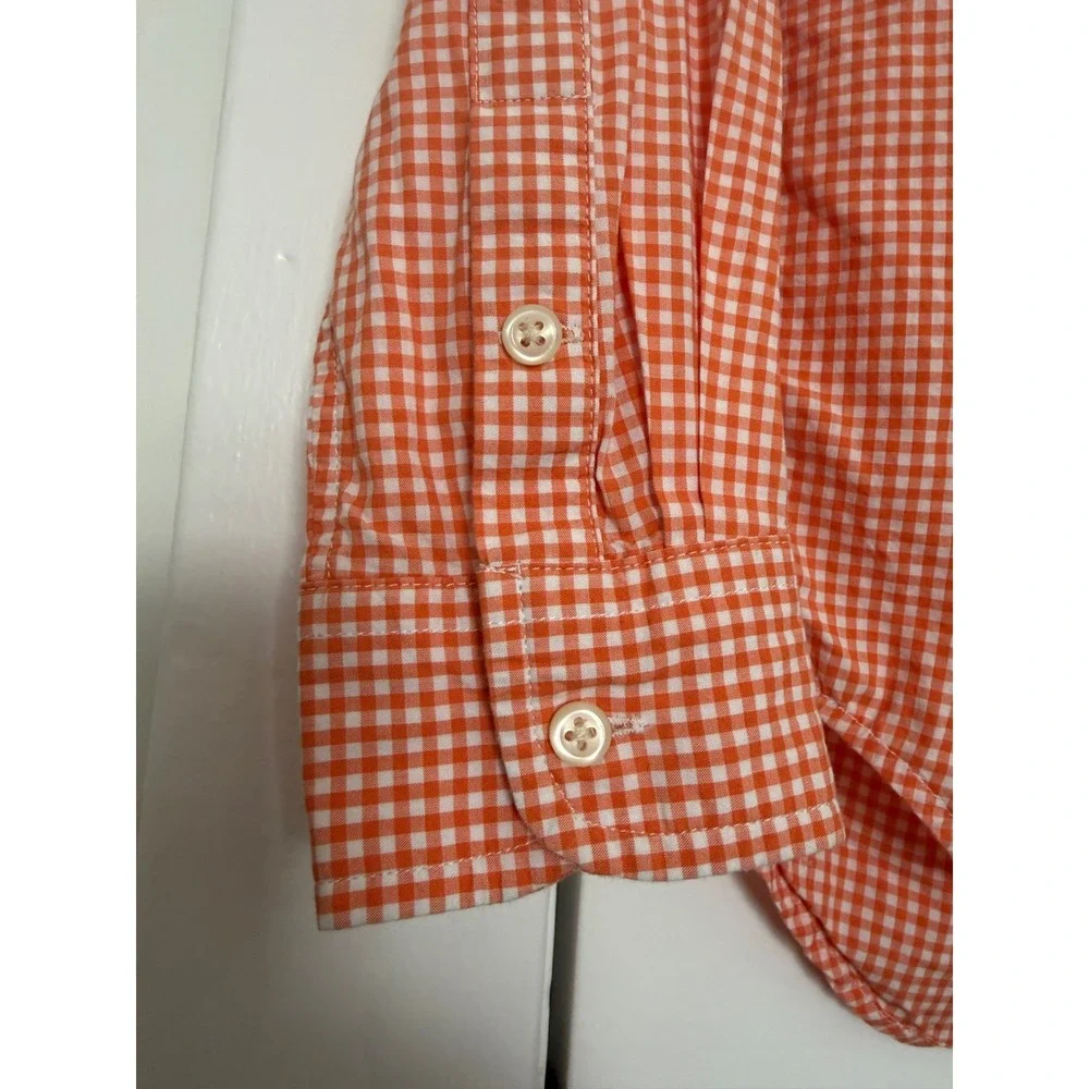 Polo Ralph Lauren Kids Orange Gingham Cotton Button Down Shirt L 14-16 Slim Fit
